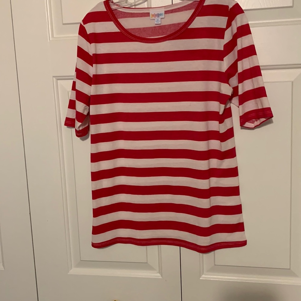 LulaRoe womens XL pink and white stripe t shirt.